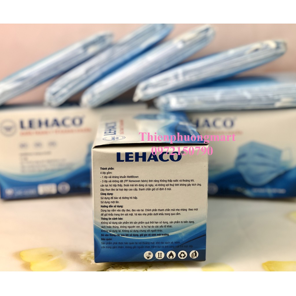 Khẩu trang Y tế Lehaco giấy kháng khuẩn Lehaco Màu Xanh 4 lớp 50 cái/ hộp