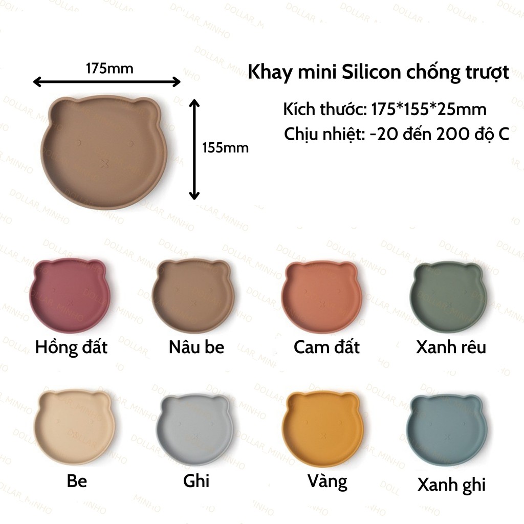 Khay ăn dặm silicon mini hình gấu có đế hít chống trượt chất liệu siêu bền đẹp cho bé