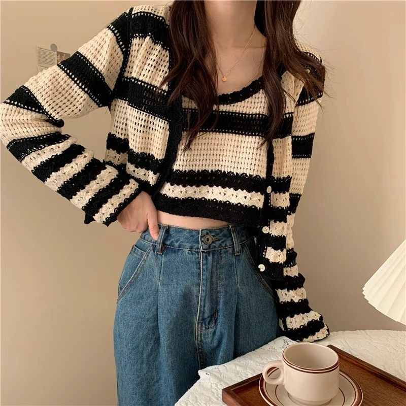 Sét áo len 2 dây kẻ+áo cadigan hàng QCL1