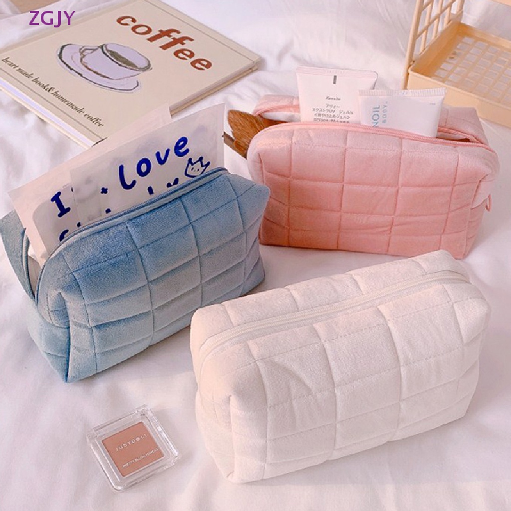 1 Túi Đựng Mỹ Phẩm / Đồ Trang Điểm Cỡ Lớn Màu Trơn Có Khóa Kéo Tiện Dụng Cho Nữ Mới