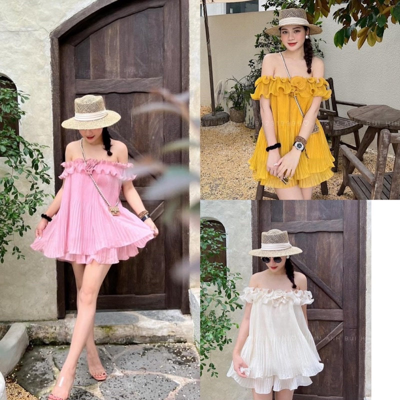 Set tơ dập ly trễ vai Kim Anh Bùi