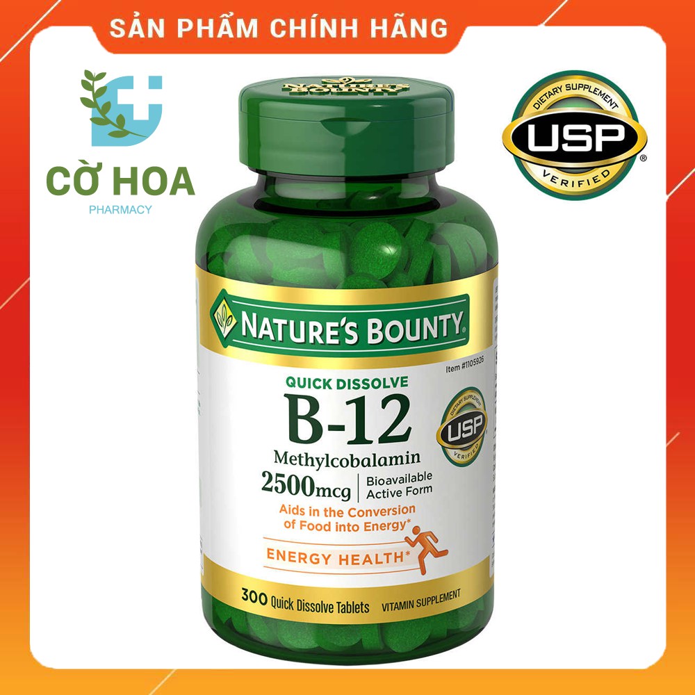 Viên uống bổ sung Vitamin B12 Nature's Bounty 2500 mcg - Hộp 300 viên