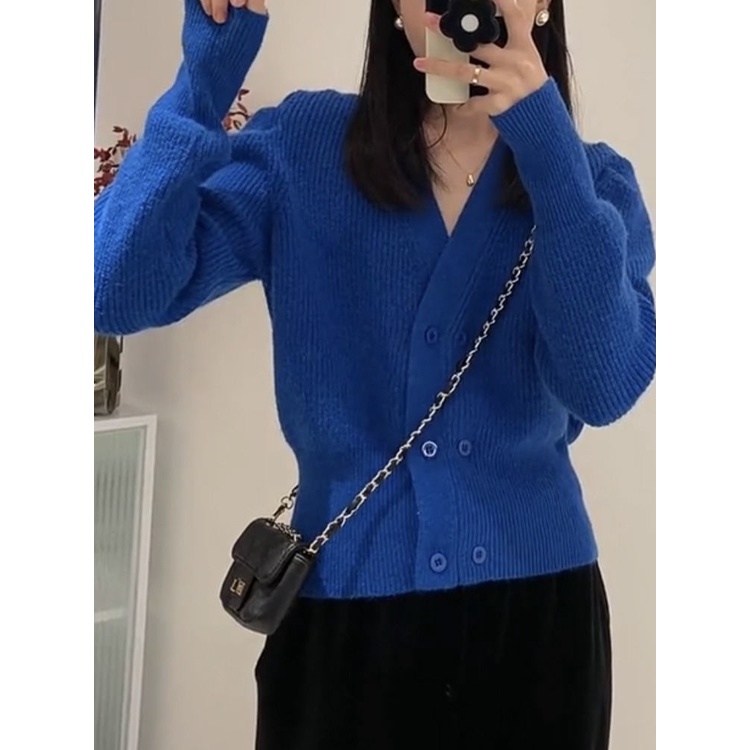 Áo Khoác Cardigan Dệt Kim Cổ Chữ V Màu Trơn Thời Trang Hàn Quốc Cho Nữ