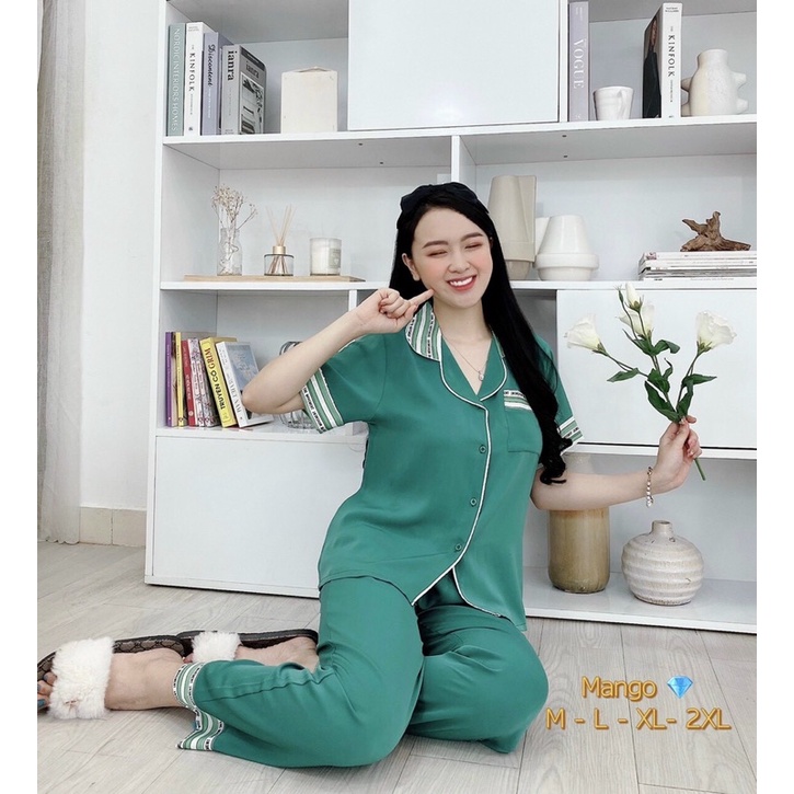 Đồ Bộ Pizama Lụa Mango Mềm Mát - Quần Dài Tay Ngắn Mẫu mới phom chuẩn hàng Có Size 50-75kg