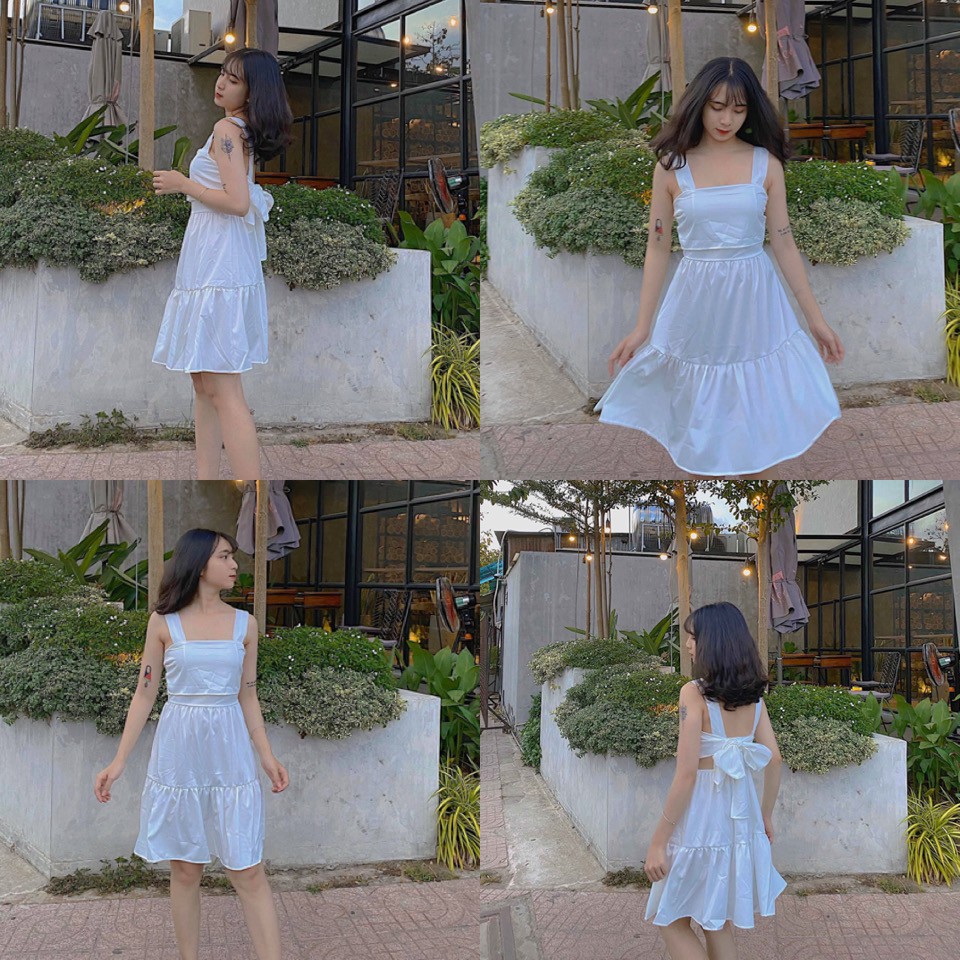 Đầm 2 dây nơ lưng thiết kế form suông 2 tầng- chất vải kate lụa mềm có 3 màu | BigBuy360 - bigbuy360.vn