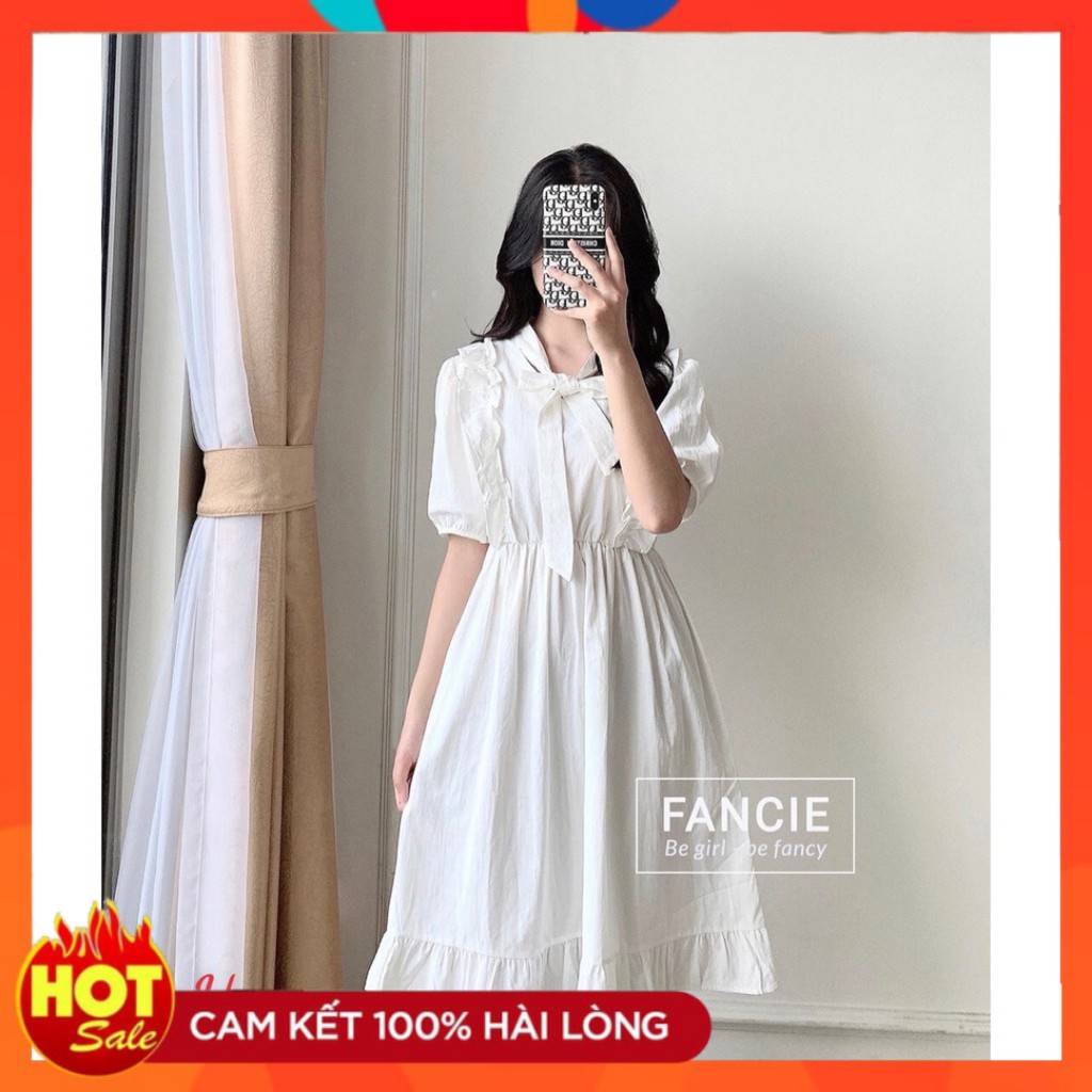 Đầm Babydoll Váy Trắng sơ mi ulzzang công chúa đi biển dài xếp ly suông đẹp nữ dài qua gối thiết kế dáng xuông 75