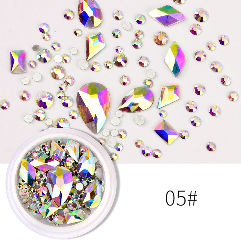 1 Hộp đá phụ kiện trang trí móng tay 3D lấp lánh được trộn hỗn hợp