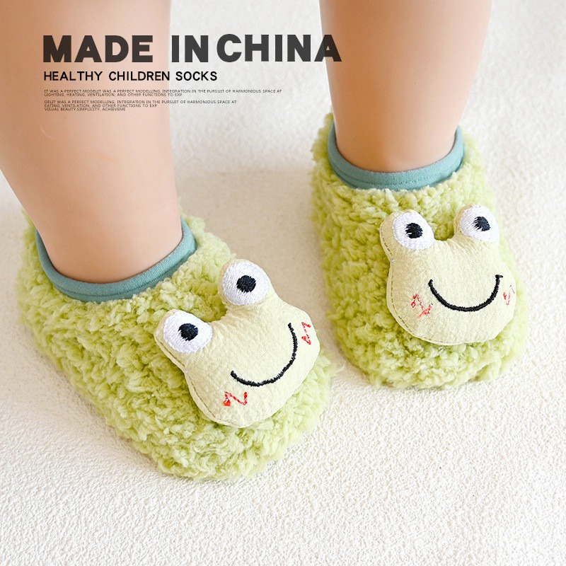 Giày Vải Lông Mềm Ấm Áp Hình Ếch Hoạt Họa Cho Bé Gái 1-5 Tuổi