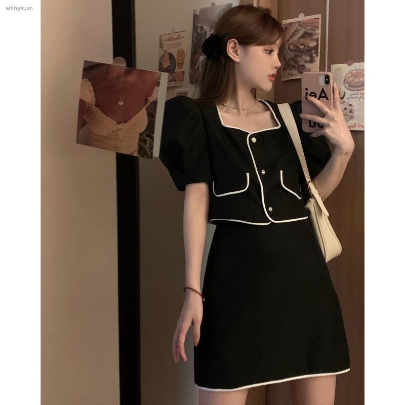 Bộ áo sơ mi tay phồng phối chân váy lưng cao thời trang mùa hè 2021 xinh xắn cho bạn gái (có bán lẻ)
