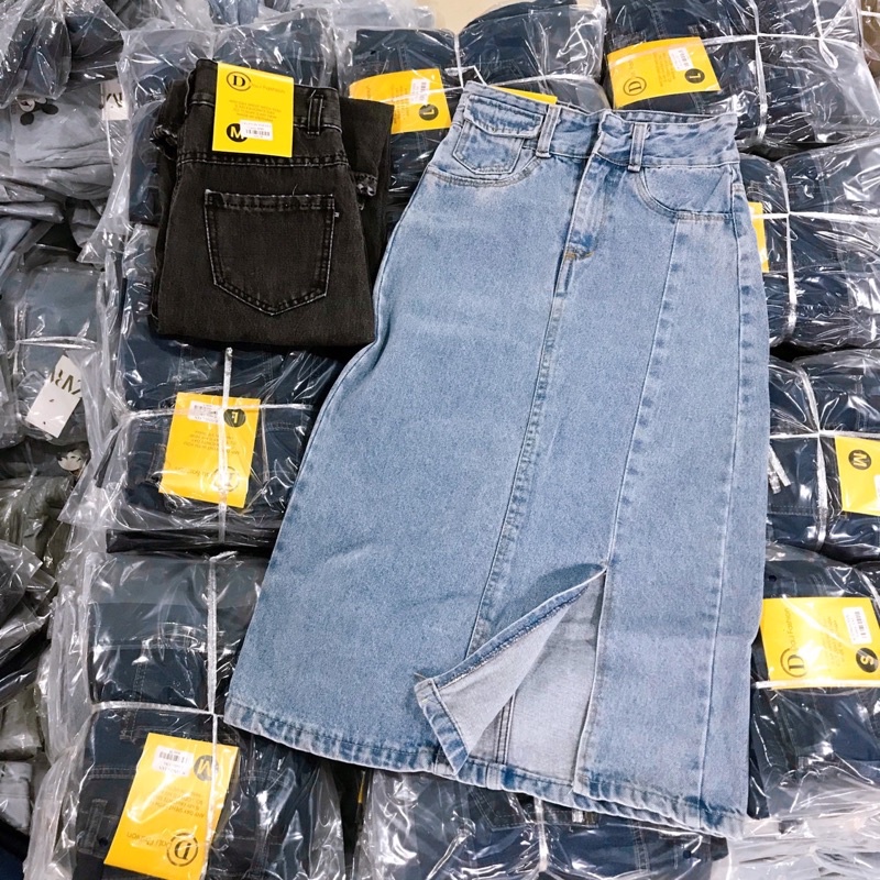 CHÂN VÁY JEANS 2 KHUY NẮP TÚI #090