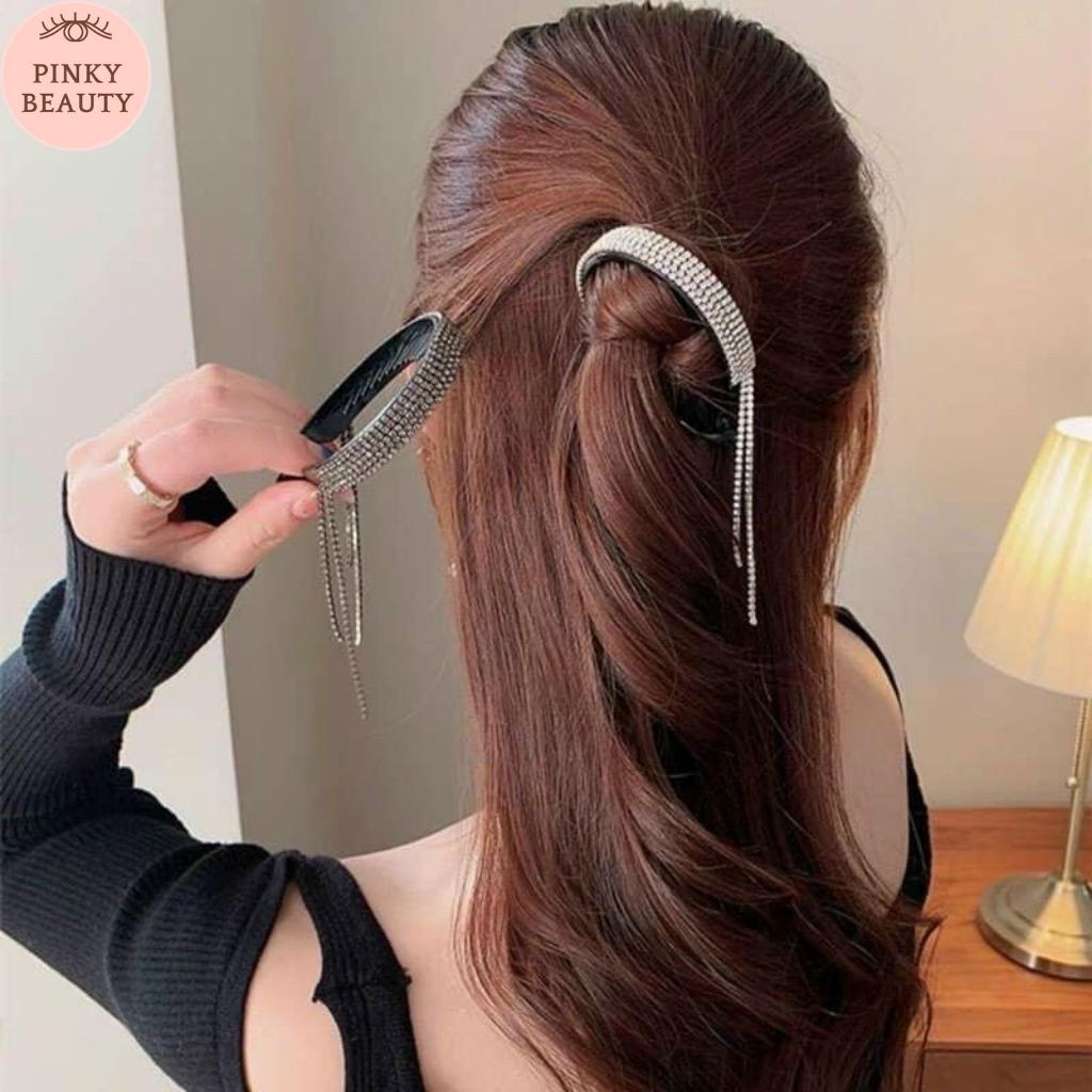 Kẹp Búi Tóc Tua Rua Đính Đá Phong Cách Hàn Quốc Cài Tóc Kim Tuyến Lấp Lánh Sang Trọng Cá Tính Cho Nữ - Pinky Beauty