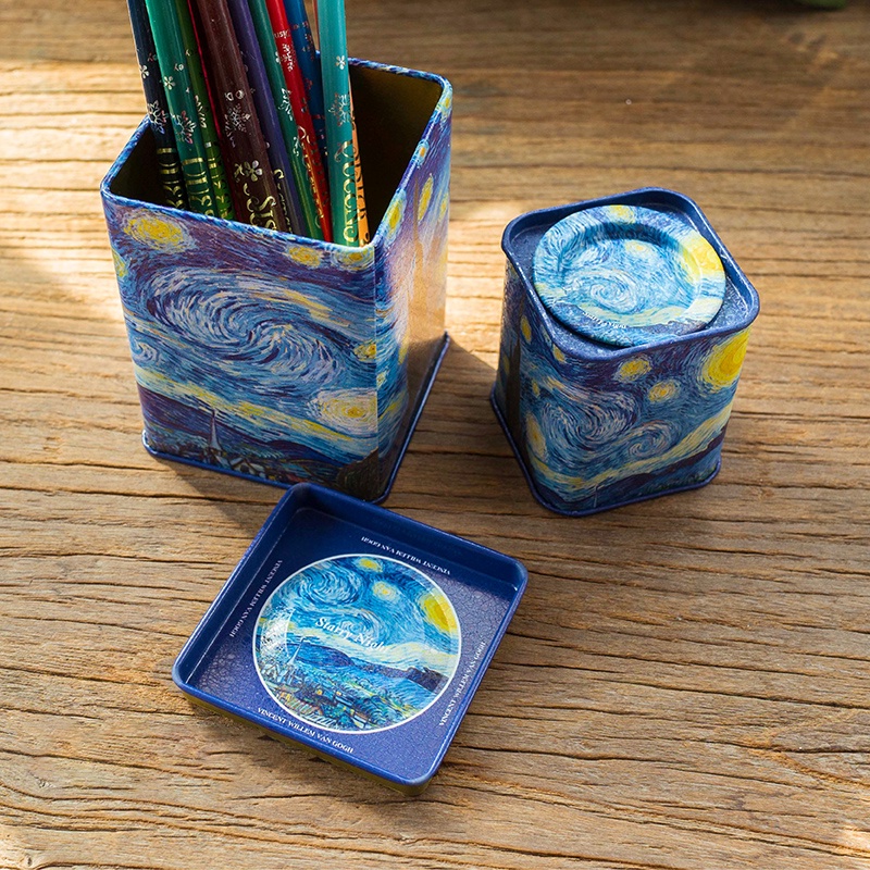 Hộp Thiếc Đựng Trà Tranh Van Gogh Cổ Điển, Làm Quà Tặng Trang Trí Decor