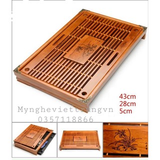 Khay trà bằng gỗ tre, góc khay trà bọc đồng cao cấp
