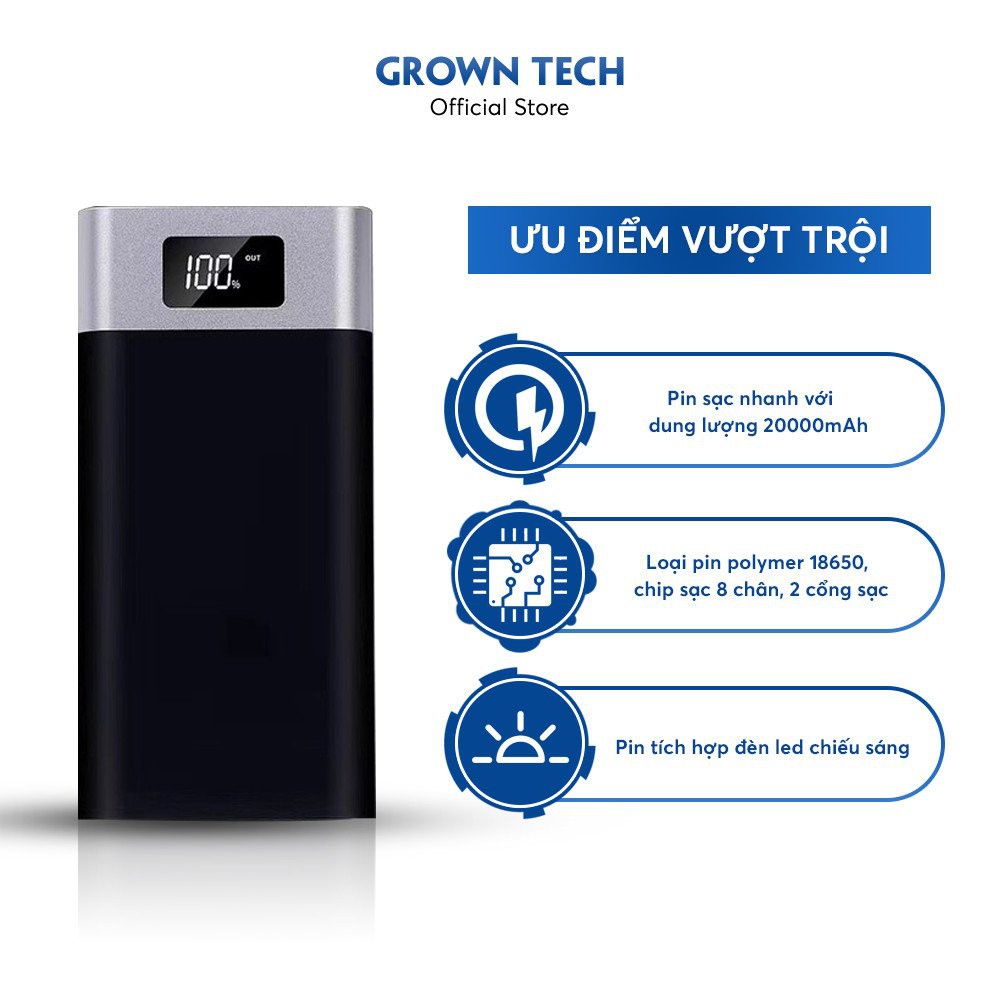 [Mã LT50 giảm 50k đơn 250k] Pin sạc dự phòng GROWNTECH YM-101, sạc nhanh dung lượng cao màn hình LCD