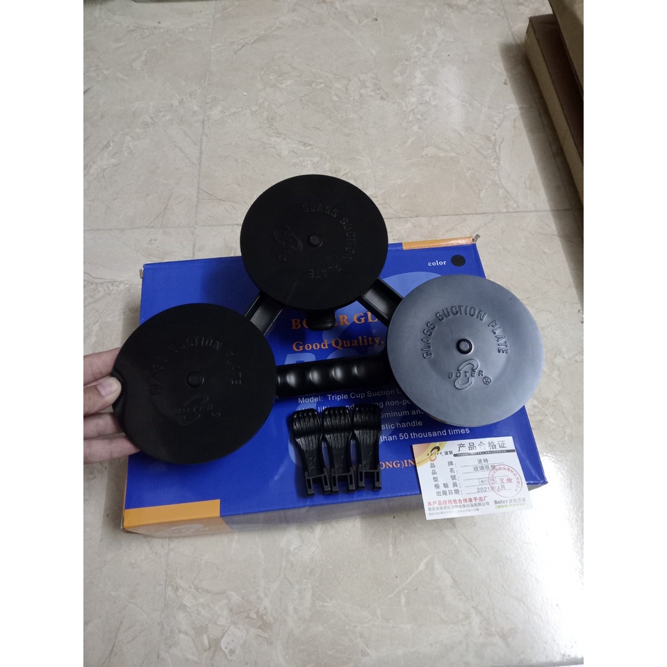 Hít kính 3 chấu hàng cao cấp, nâng kính đến 210kg, gạch180kg, có gấn tay chống trượt, hít bản to 12,5cm, hiệu Botter