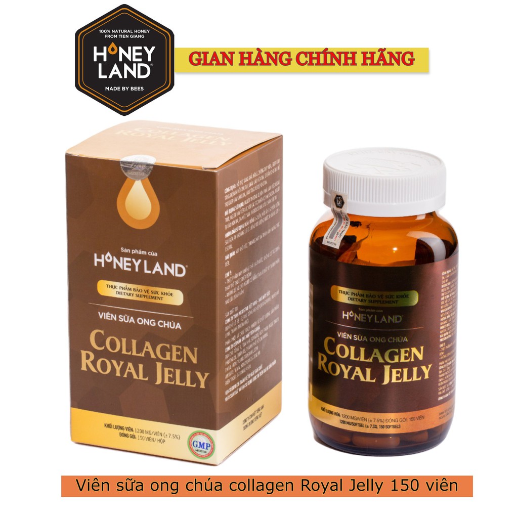 Bộ 2 hộp Viên sữa ong chúa Collagen HONEYLAND tổng 300 viên hỗ trợ làm đẹp da mịn da hạn chế thâm nám