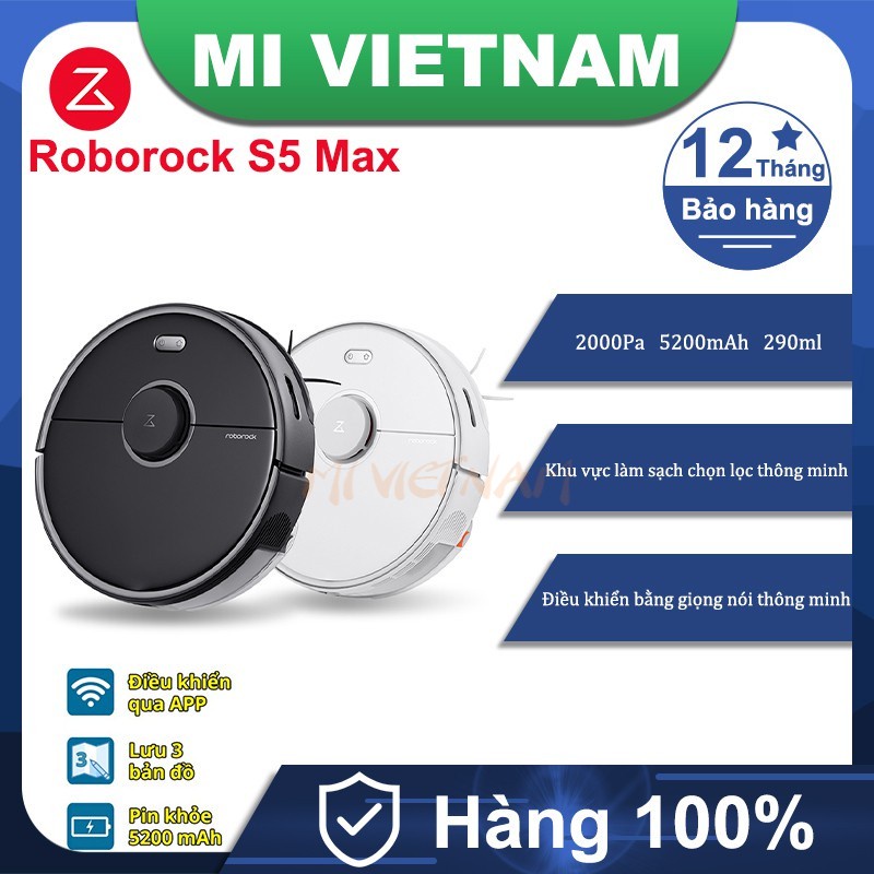 Robot hút bụi lau nhà Roborock S5 Max - bản quốc tế, full tiếng anh, kết nối Google/Alexa - Bảo hành 12 tháng