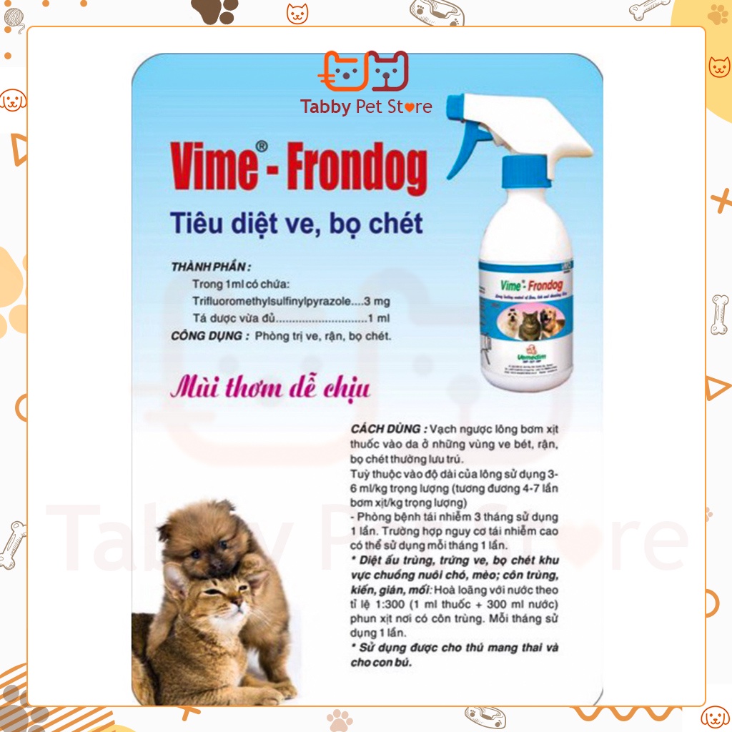 Thuốc xịt trị tiêu diệt ve rận bọ chét VIME - FRONDOG 250ml cho chó mèo thú cưng CHÍNH HÃNG Tabby Pet Store