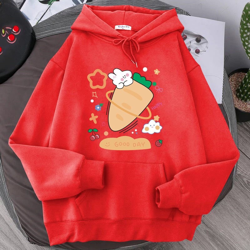 ÁO HOODIE NAM NỮ CẶP IN THỎ CARROT GOOD DAY (13 màu) vải nỉ