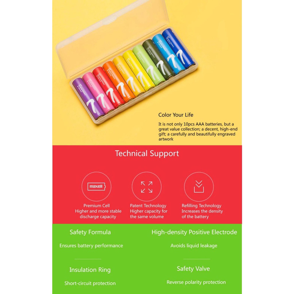 Hộp 10 viên pin tiểu Xiaomi Rainbow AA / AAA - Pin tiểu Alkaline Rainbow số 5 AA, số 7 AAA chính hãng