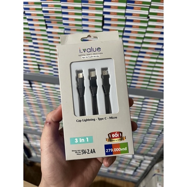 Combo 3 cáp sạc ĐT ivalue 0.2/1/2m đầu Micro,Type C