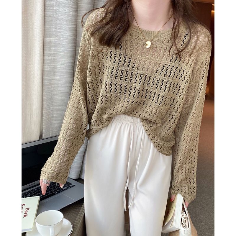 Áo Dệt Kim Tay Dài Dáng Rộng Hợp Thời Trang Cho Nữ