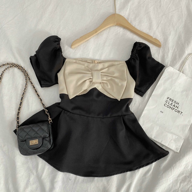 SET ÁO PEPLUM NƠ NGỰC CHÂN VÁY TẦNG (KÈM CLIP)