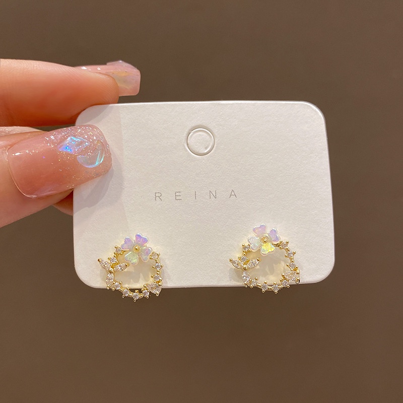 Khuyên Tai Hình Hoa Đính Đá Zircon Sang Trọng Cho Nữ