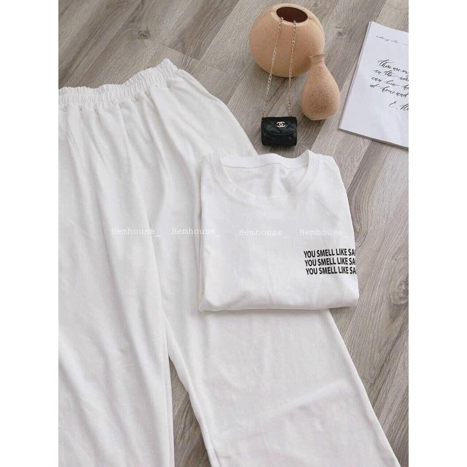 [Mã FADI5K245 giảm 5K đơn 0đ] [ Quà tặng là khẩu trang bạn nhé] Sét đồ nữ trắng vải cotton áo phông quần ống rộng | BigBuy360 - bigbuy360.vn