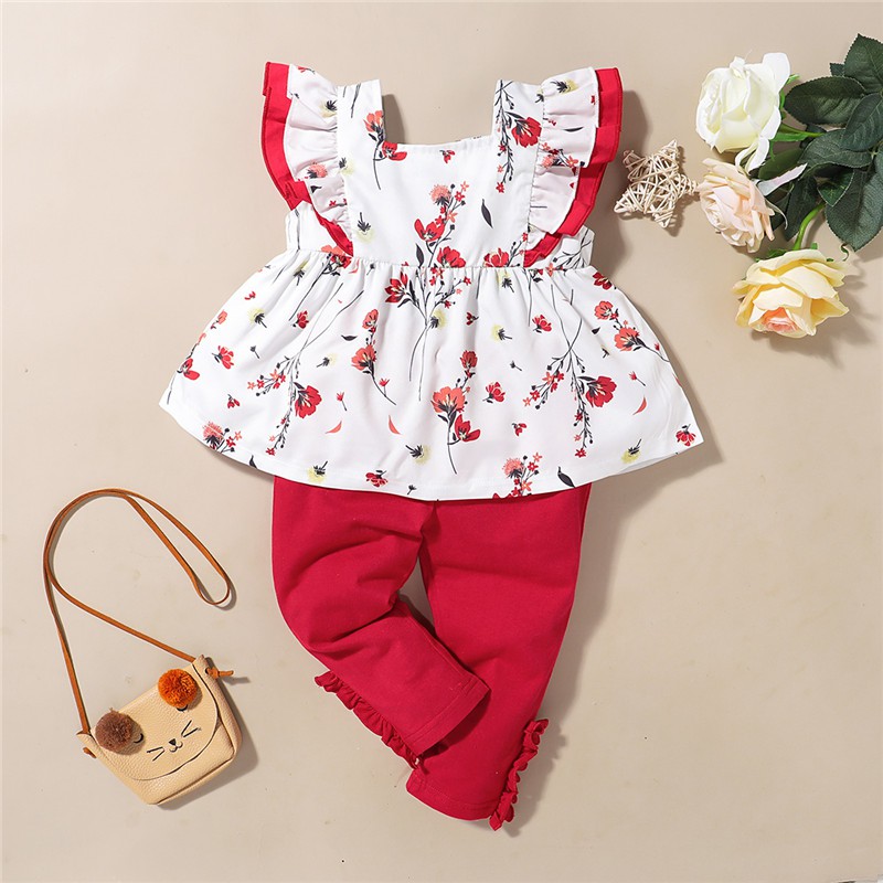 Bộ đồ MIKRDOO gồm áo họa tiết hoa và quần dài thời trang dành cho bé gái