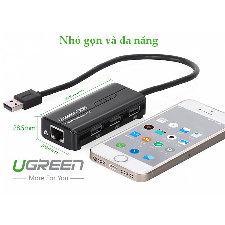 HUB USB 3 cổng 3.0 kèm cổng mạng LAN 10/100/1000 Mbps UGREEN CR103 20265