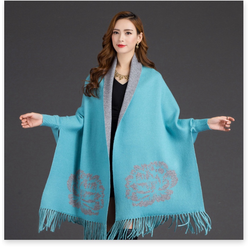 Áo len nữ đẹp, Áo khoác len nữ dáng khăn cao cấp, Khăn len nữ chất len dày mềm mịn 13