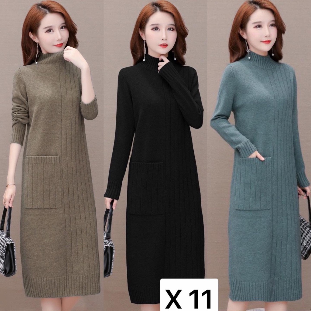 VÁY LEN DÀI DÁNG SUÔNG QUẢNG CHÂU, CỔ TRÒN, DÀI TAY