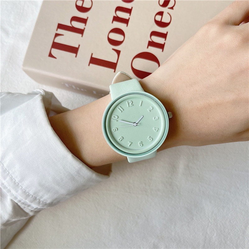 Đồng Hồ Đeo Tay Màu Sắc Macaron Thiết Kế Đơn Giản Thanh Lịch Phong Cách Retro Cho Nữ