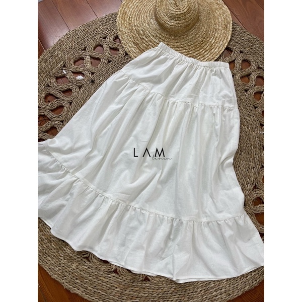 Chân váy maxi xoè tầng vải Linen