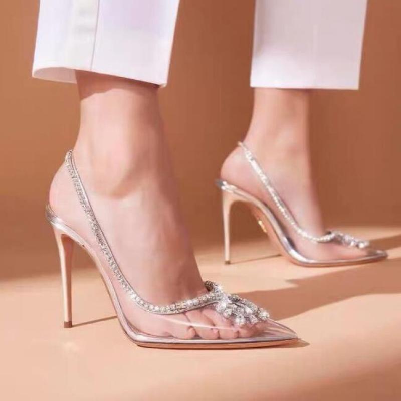 Giày Cao Gót Mũi Nhọn Trong Suốt Đính Đá Trang Trí Sang Trọng Thời Trang Cho Nữ Size 35-4