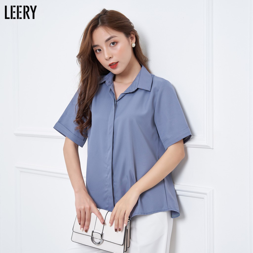 Áo sơ mi nữ đẹp tay ngắn công sở màu Đen Trắng Xanh Be kiểu Hàn Quốc form rộng chất lụa cao cấp LEERY SM-02 | BigBuy360 - bigbuy360.vn