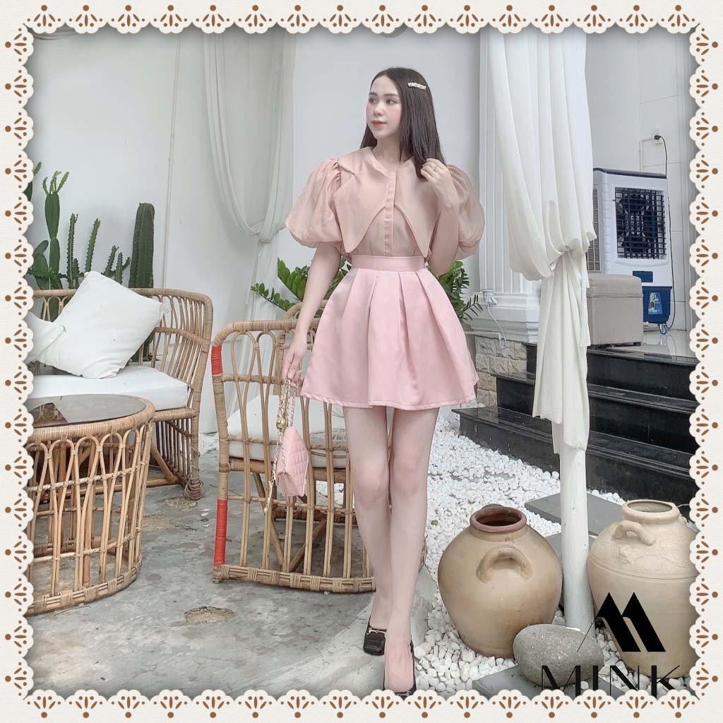 [HÀNG THIẾT KẾ] Set Áo Sơ Mi Organza Tiểu Thư và Chân Váy Xếp Ly - Chất Liệu Voan Organza Nhập Khẩu - Màu Hồng Baby | BigBuy360 - bigbuy360.vn