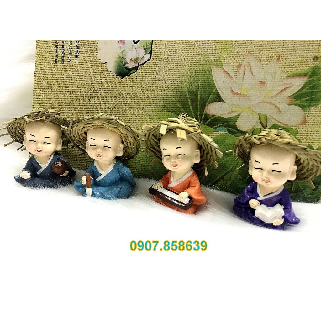 Bộ 4 tượng chú tiểu Cầm Kỳ Thi Hoạ( Hình Thật - Video thật )