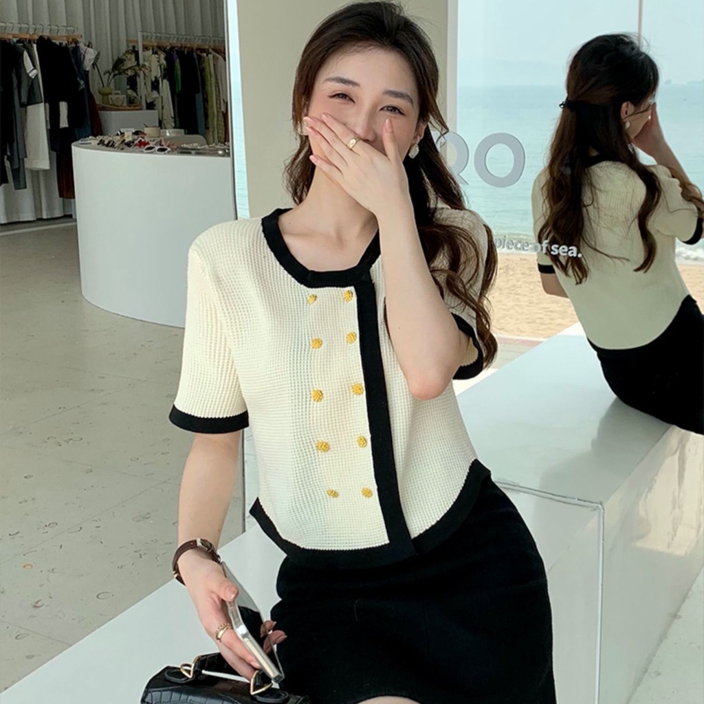 Áo Cardigan Dệt Kim Tay Ngắn Phong Cách Hàn Quốc Đơn Giản Cho Nữ  tao bao