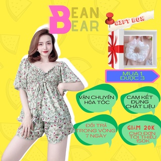 Đồ ngủ pijama ngắn,bộ ngủ lụa cộc tay chất lụa hàn Bean&Bear.Store free size dưới 55kg