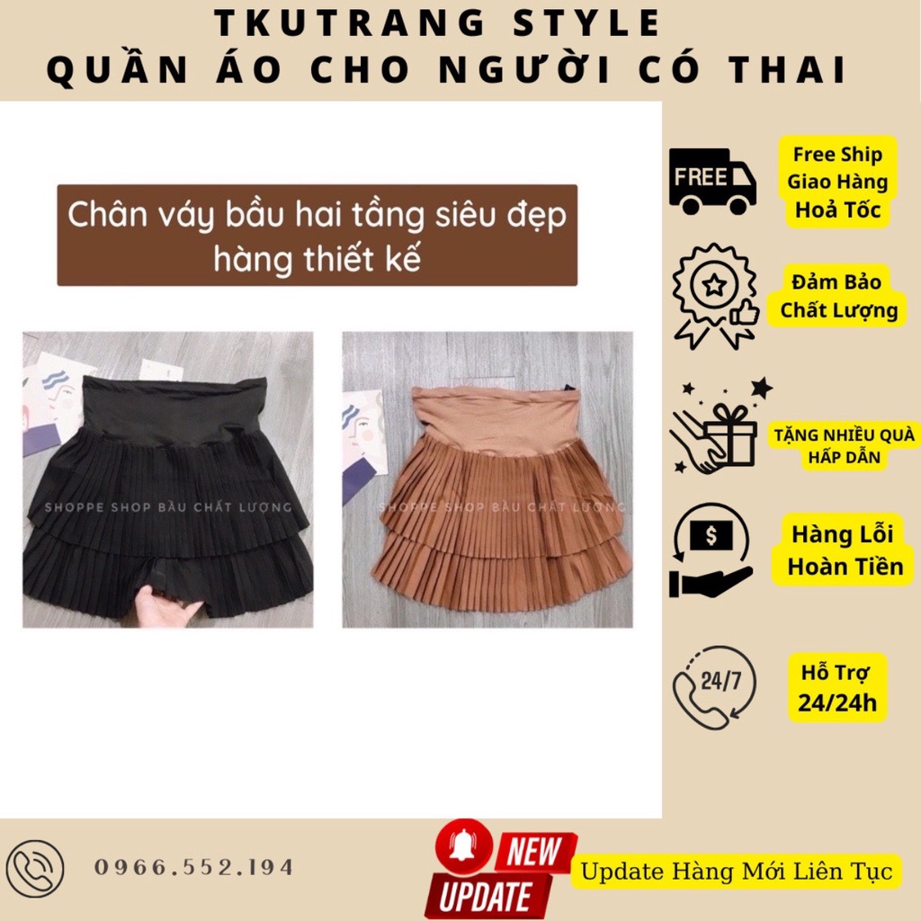 ✈CHÂN VÁY BẦU XẾP LY CHẤT CHIFON DÀY DẶN MẶC 4 MÙA CÓ QUẦN TRONG 2 MÀU ĐEN NÂU-TkutrangStyle