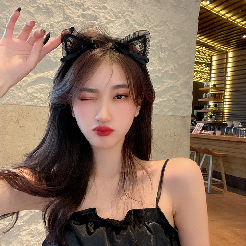 Cài tóc tai mèo phối ren xinh xắn cho bé gái