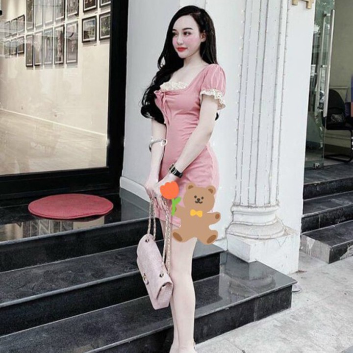 Đầm body  ღ FREESHIP ღ  Váy nữ cổ U phối ren thời trang XIXO cao cấp mã DAM0036