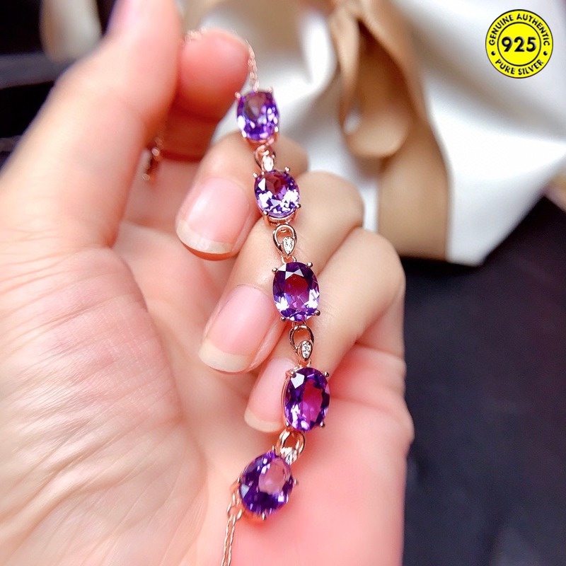 Vòng tay đính đá thạch anh tím toàn diện hình trứng