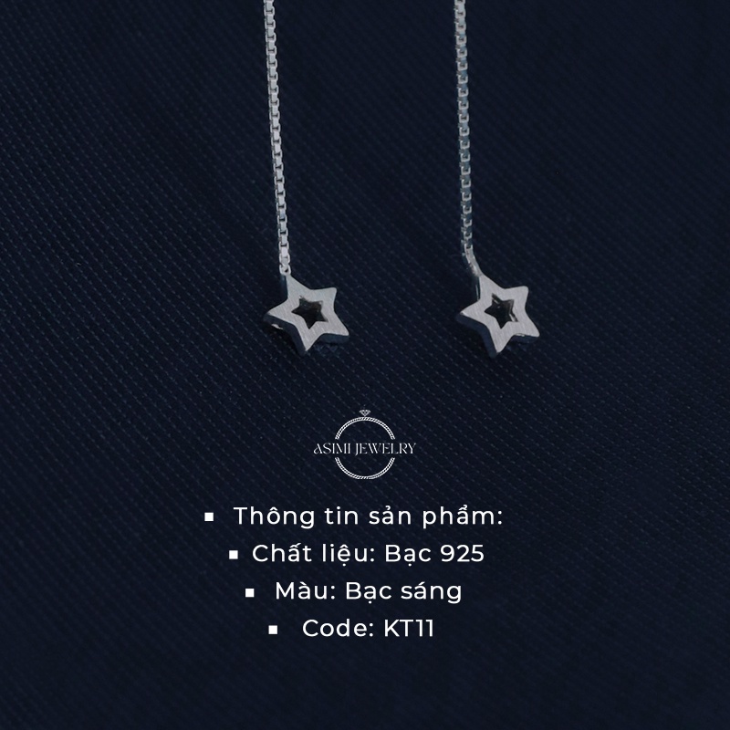 Đôi bông tai bạc dài mặt ngôi sao nữ tính Asimi, bông tai dài dây hộp cao cấp quyến rũ Long Star KT11