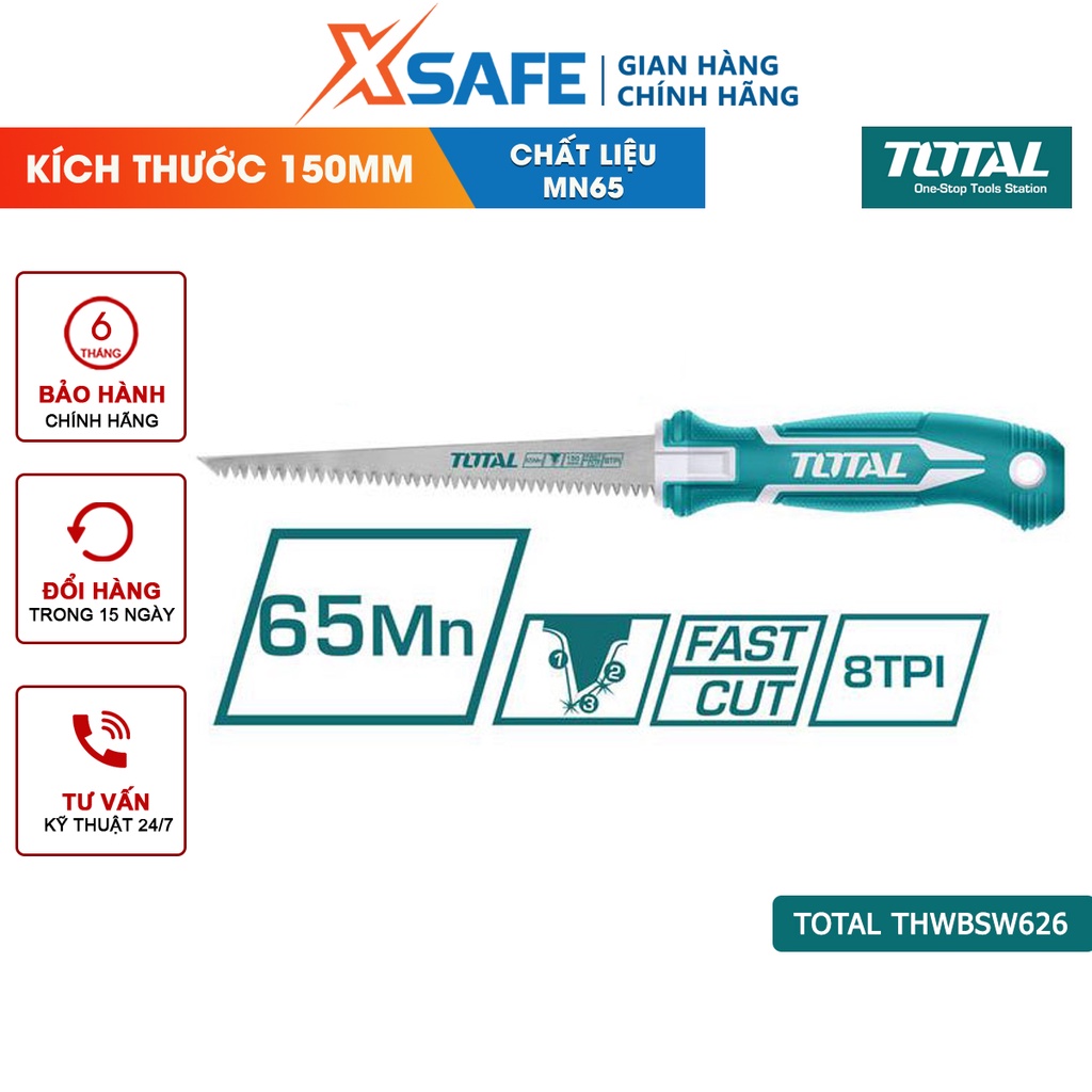 Cưa tay mini loại mỏ nhọn TOTAL THWBSW626 kích thước 6inch/150mm, chất liệu Mn65, 8 răng/1 inch - chính hãng