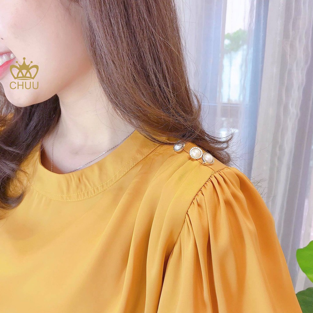 Áo sơ mi nữ công sở tay phồng vai đính ngọc CHUU A6878