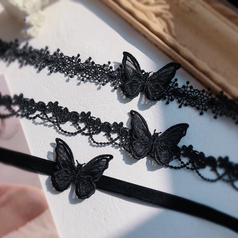 Vòng Cổ Choker Hình Bướm Màu Đen Phong Cách Hàn Quốc