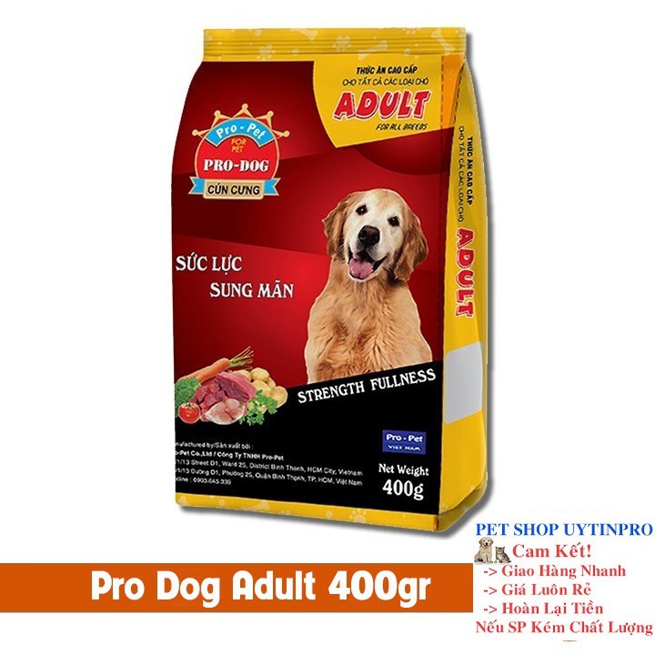 THỨC ĂN CHO CHÓ Pro-Dog Adult Dạng hạt Túi 400g Xuất xứ Pro-Pet Việt Nam